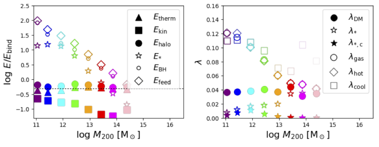 L100 Halos in terms of energies and angular momentum spin parameters.