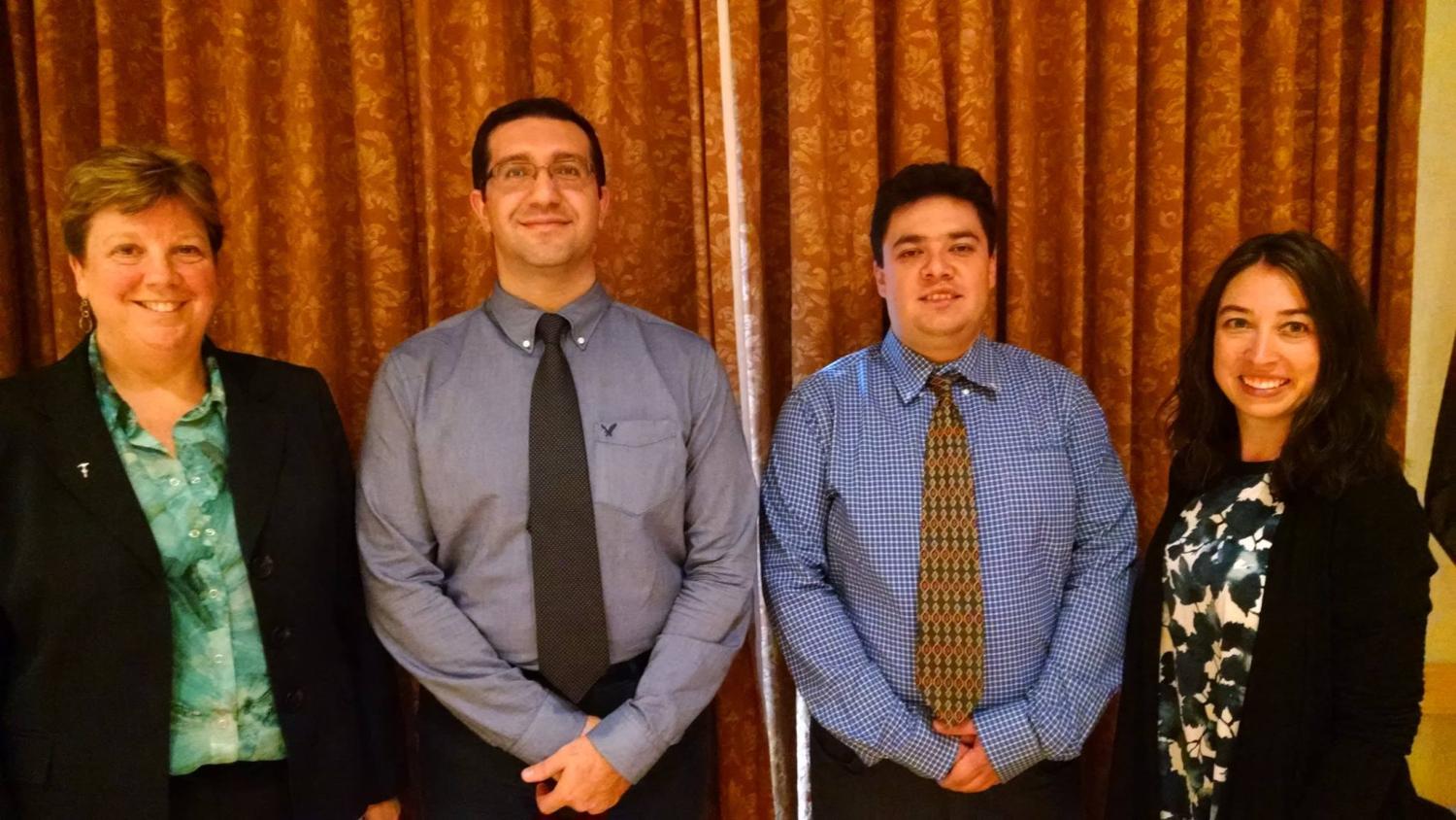 From left to right: Vice Chancellor for Research Terri Fiez, Outstanding Postdoc Awardees Mohammad Hariri and Francisco Müller-Sánchez, and OPA Director Leah Colvin