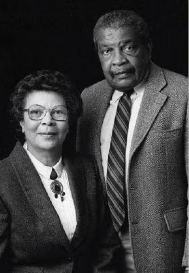 Black-and-white portrait of Mildred and Charles Nilon