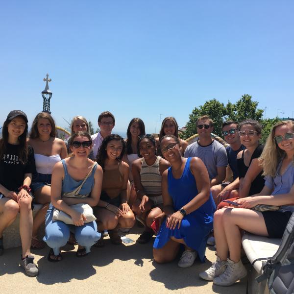 Students in group photo overlooking Barcelona
