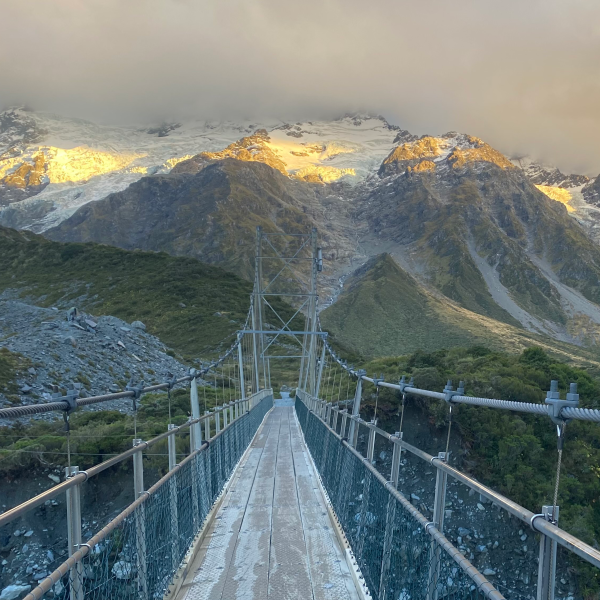 Bridge and mountain range