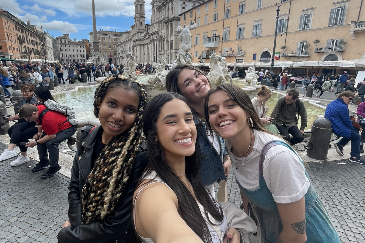 Students in a Roman piazza
