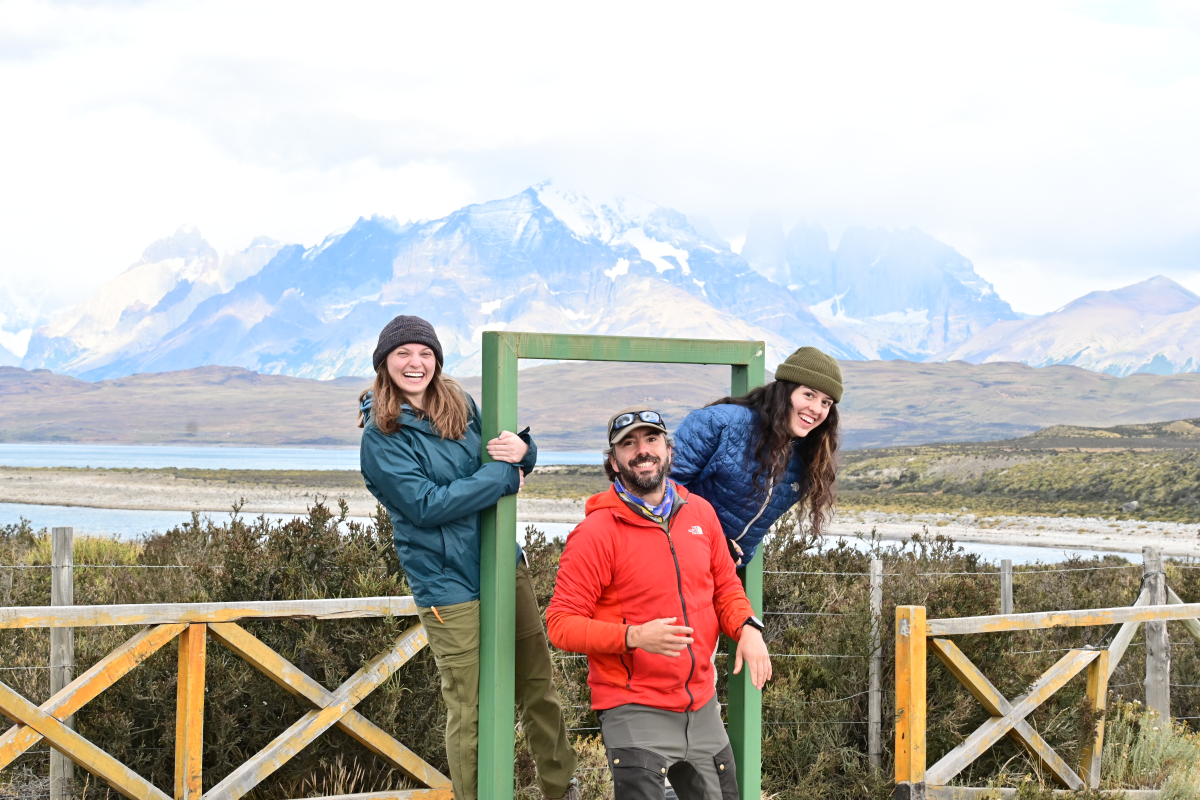 Students in front of Patagonia mountains