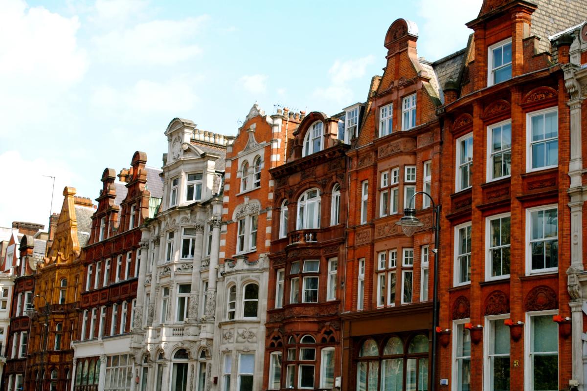 Street of brownstone London homes