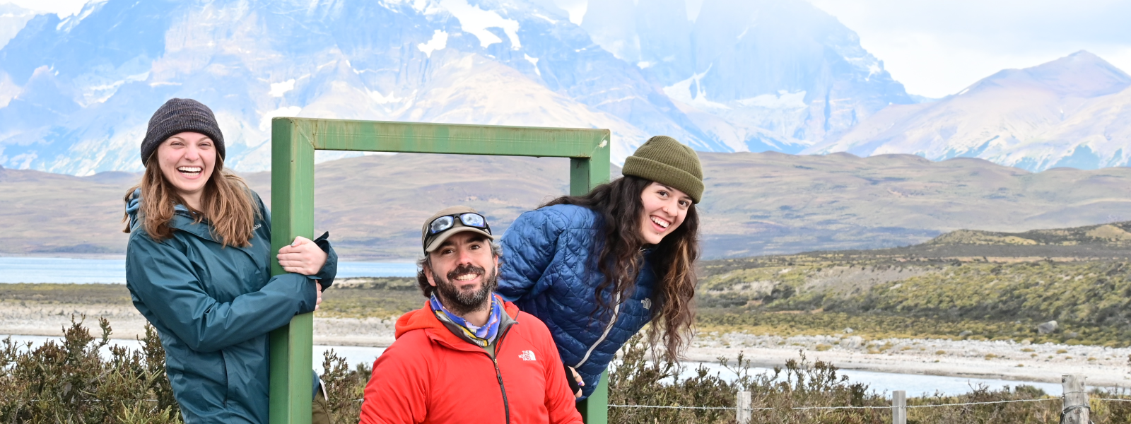 Students in front of Patagonia mountains