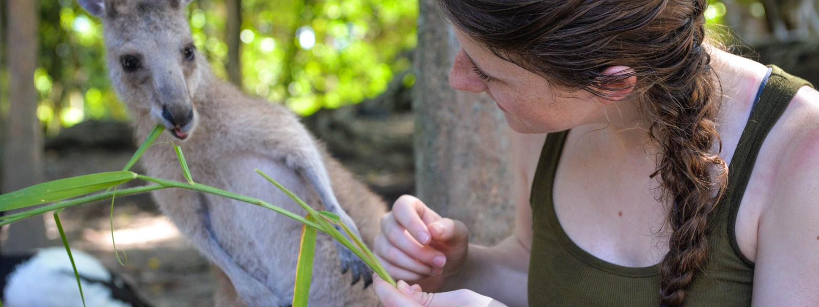 student with wallaby