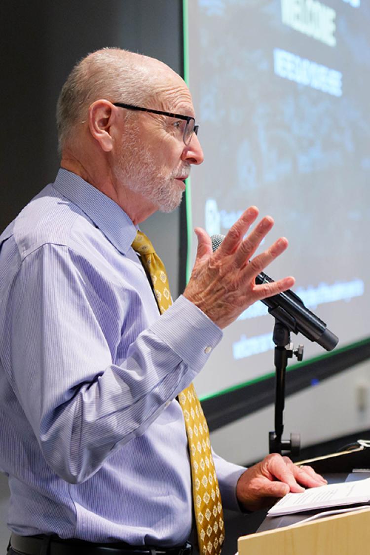 Provost Russ Moore speaking during the new faculty welcome