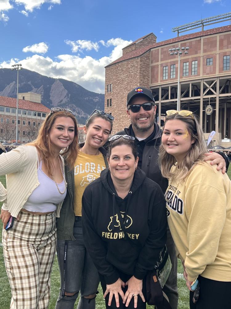 Dale and Kristen Farrand with their daughters during a visit to CU Boulder. From left, Audrey, Corynn, Kristen, Dale and Mckenna Farrand.