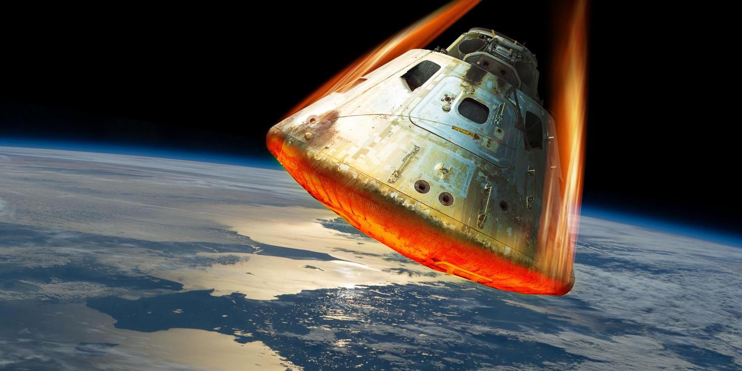 A space capsule reentering the atmosphere.