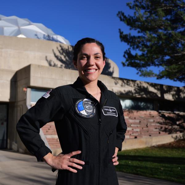 Sarah Gillis outside Fiske Planetarium