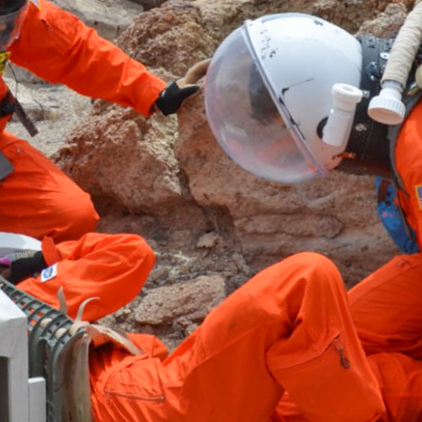 Students at the Desert Research Station conducting a medical simulation.