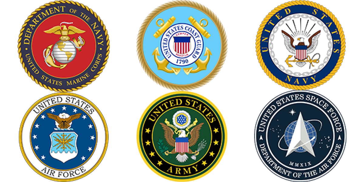 Logos of each military branch.