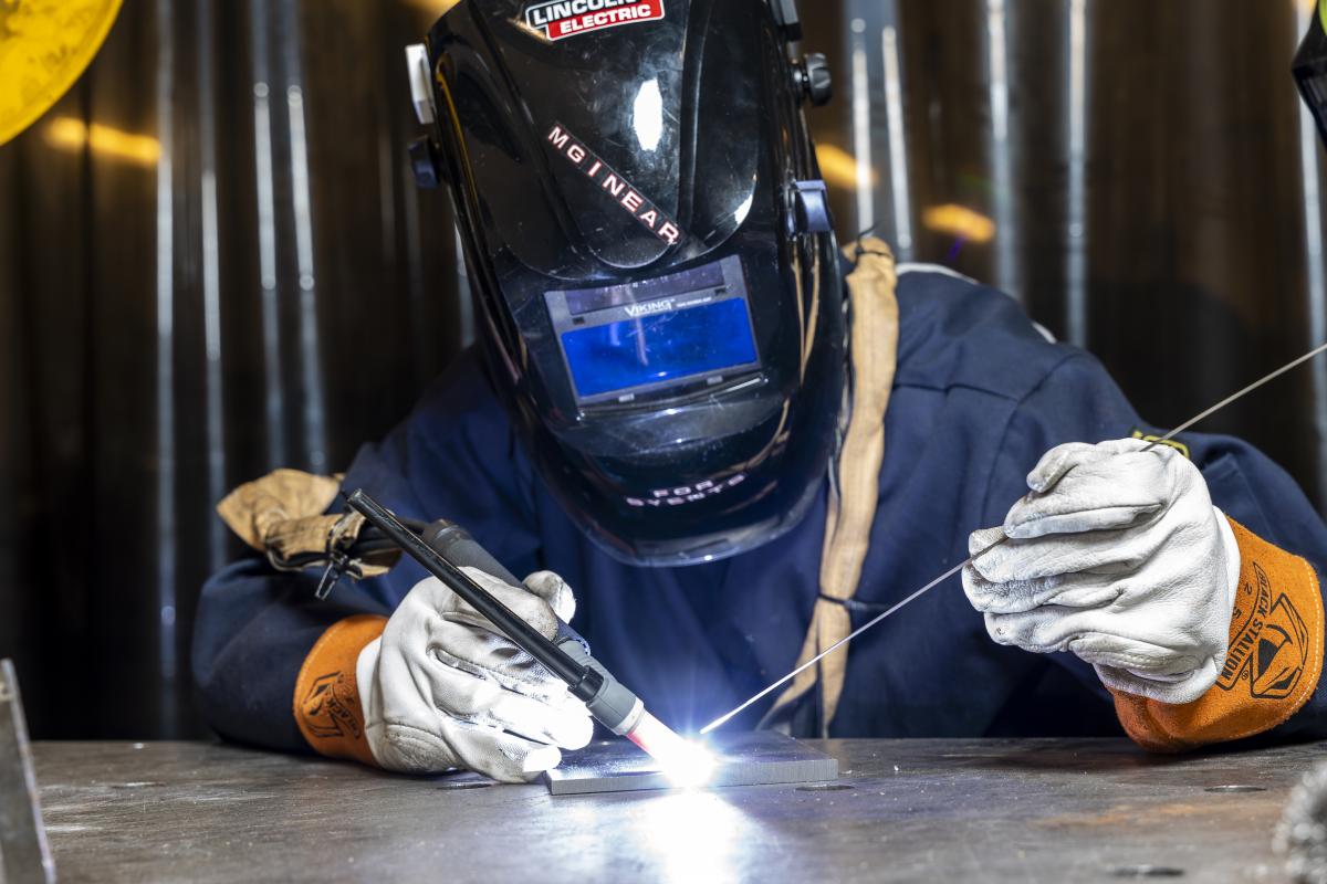 Welding in the machine shop.