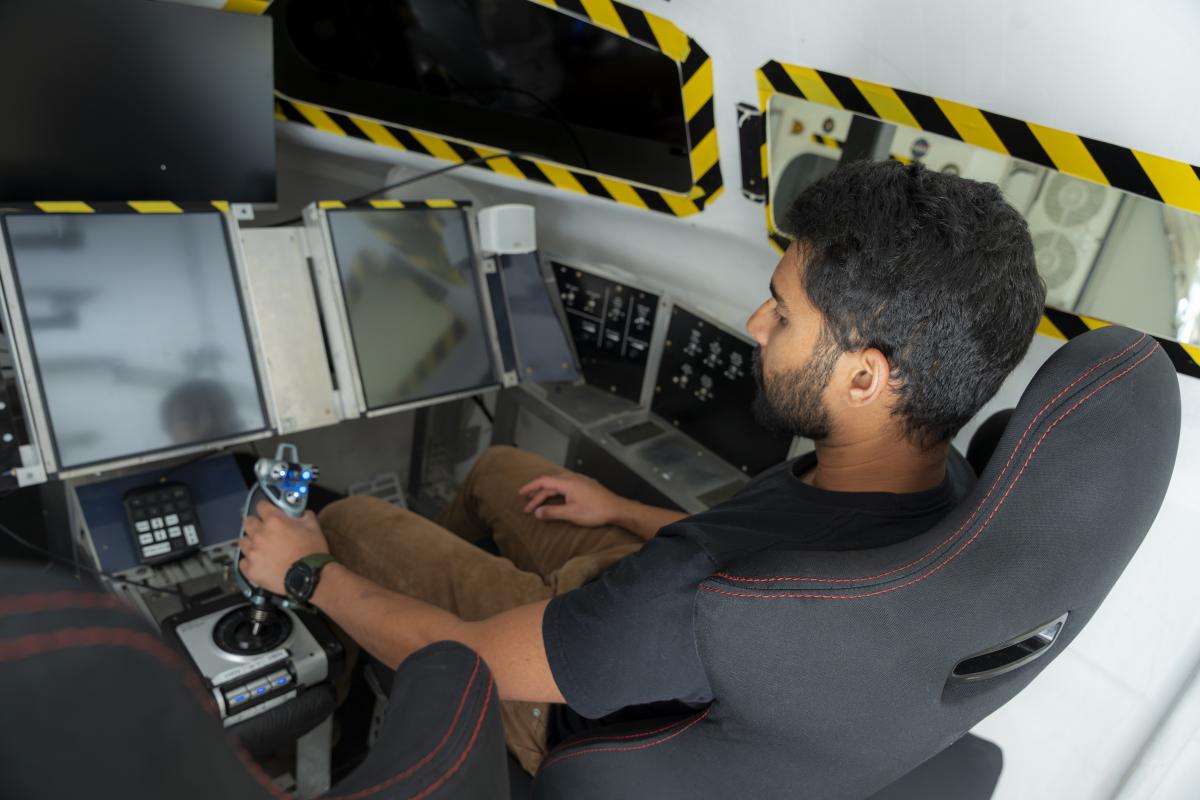 Student in the flight simulator.