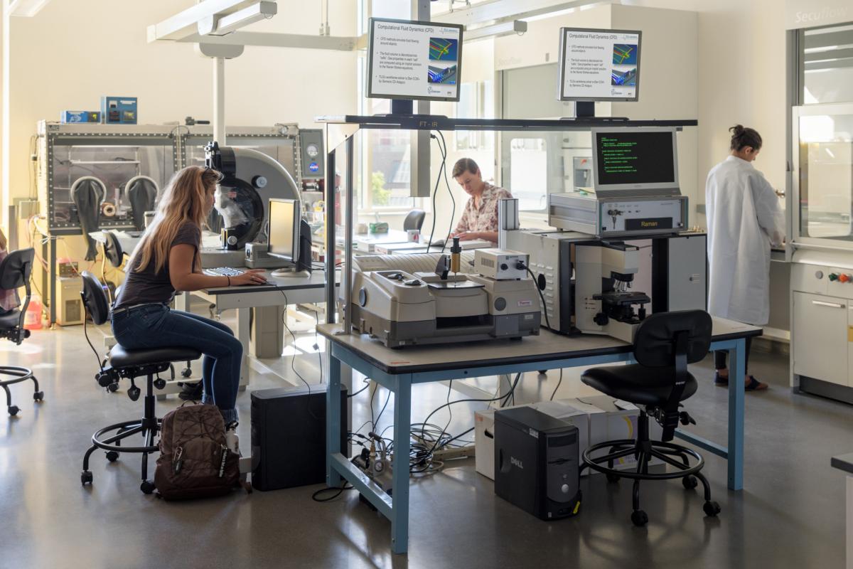 Students working in a lab.