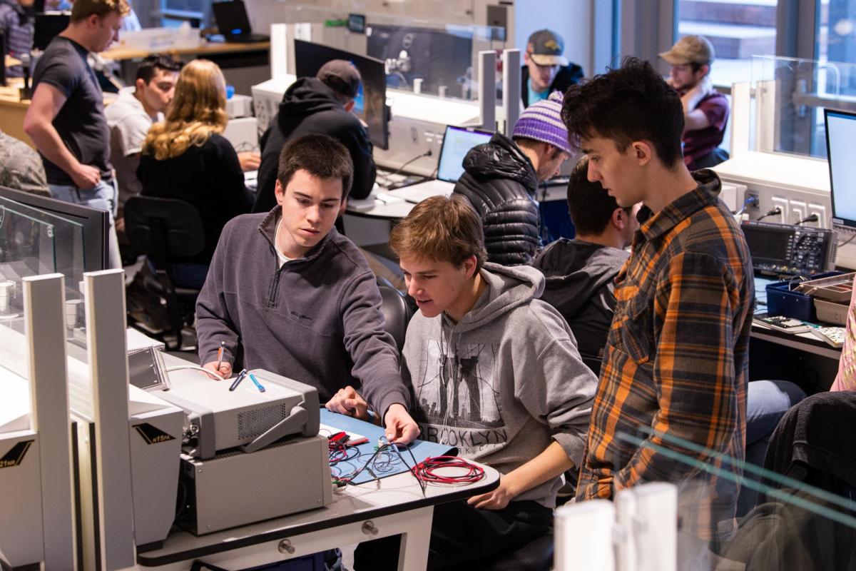 Students working in a lab.