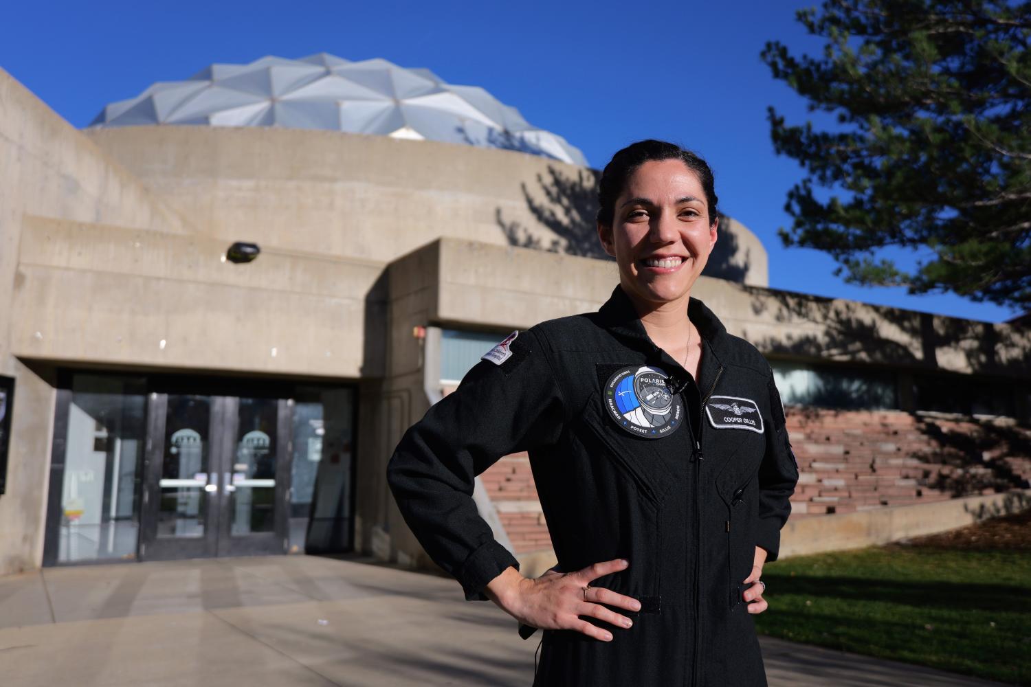 Sarah Gillis outside Fiske Planetarium