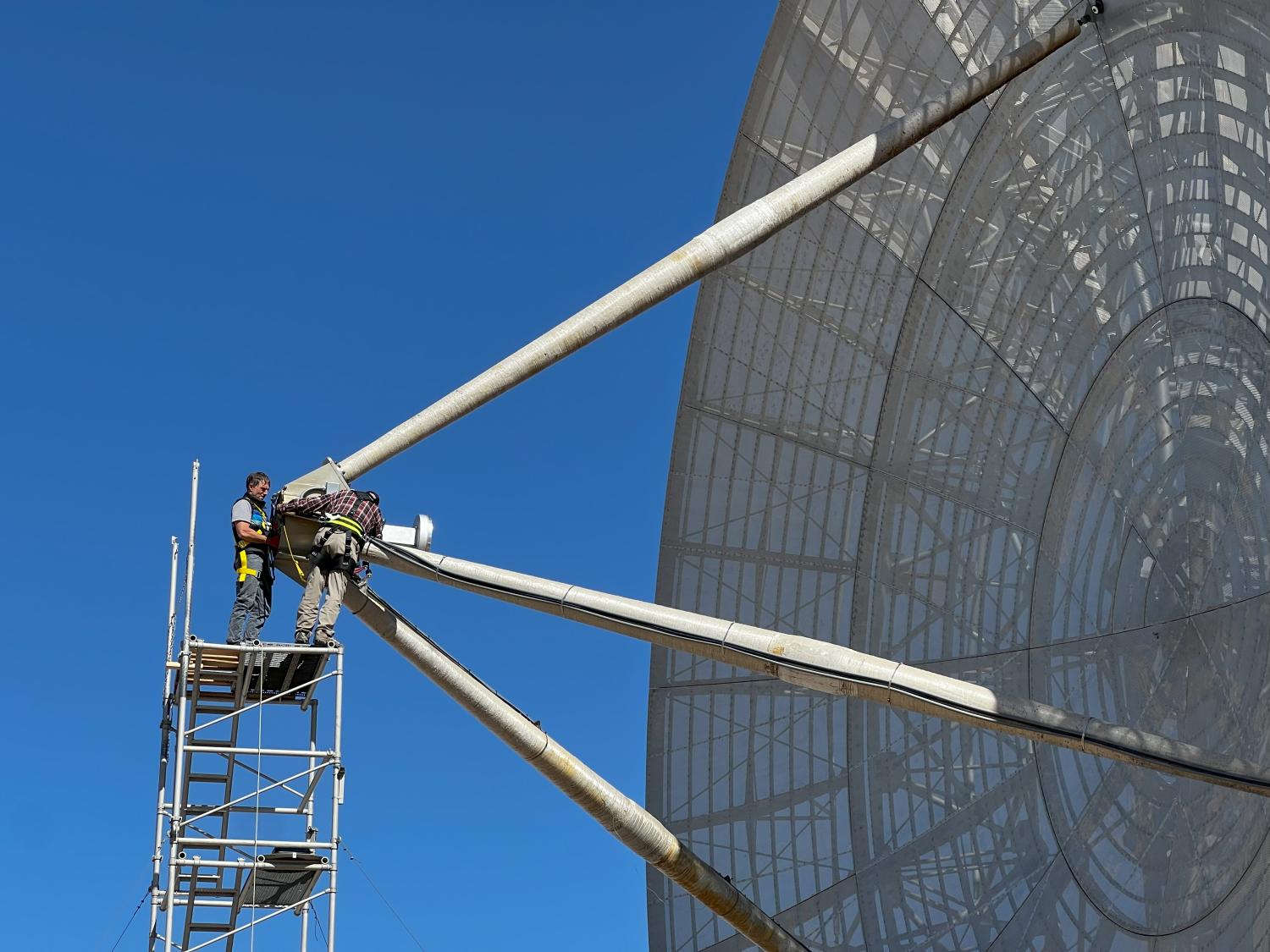 Dennis Akos working on a radio telescope.