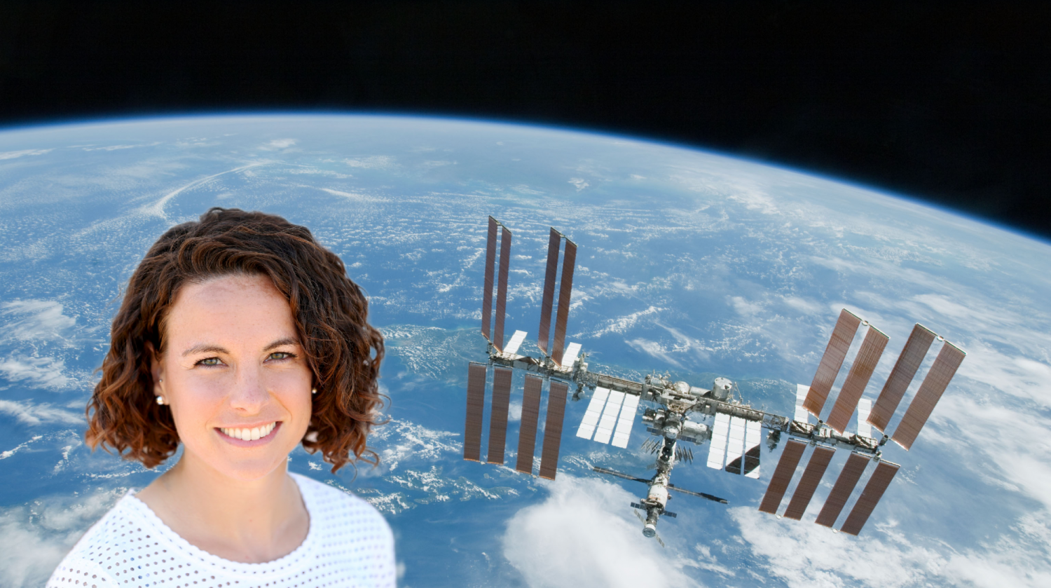 Allie Anderson montage with the International Space Station in the background.