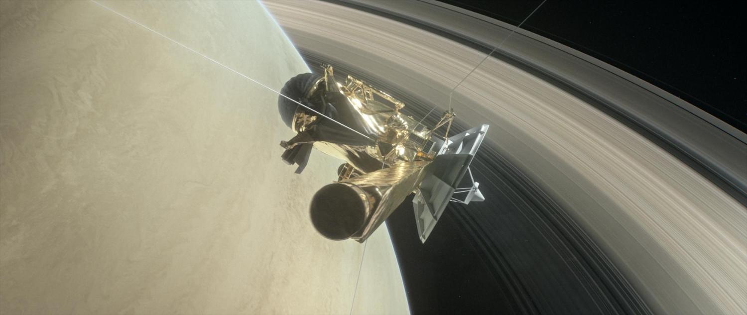 Cassini visualization traveling across Saturn's rings.