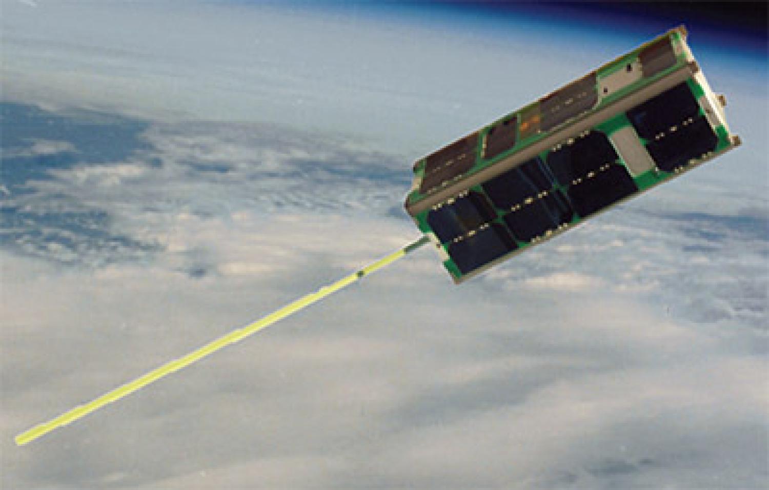 Rendering of the CSSWE CubeSat in orbit.