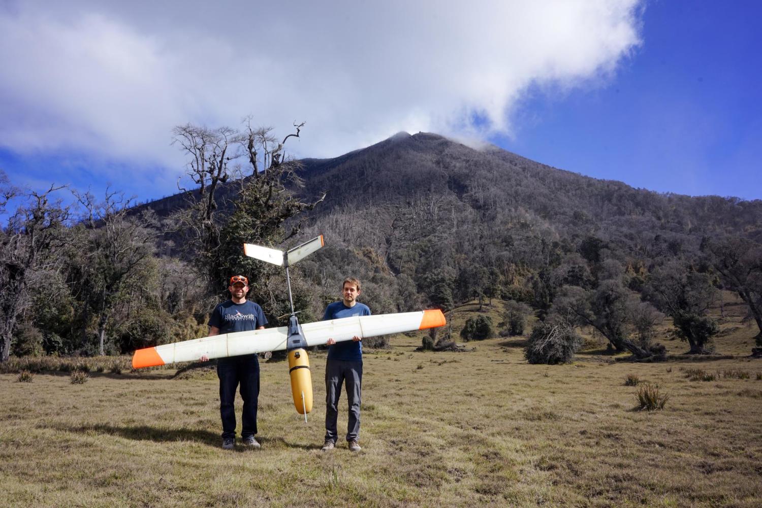 Jack Elston (left) and Maciej Stachura in Costa Rica with their S2 UAS sampling Turrialba Volcano.