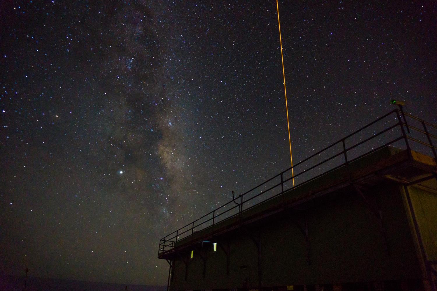 Lidar lab is located in Antarctica New Zealand’s building at Arrival Heights near McMurdo. The orange laser beam is the sodium lidar at a wavelength of 589 nm.