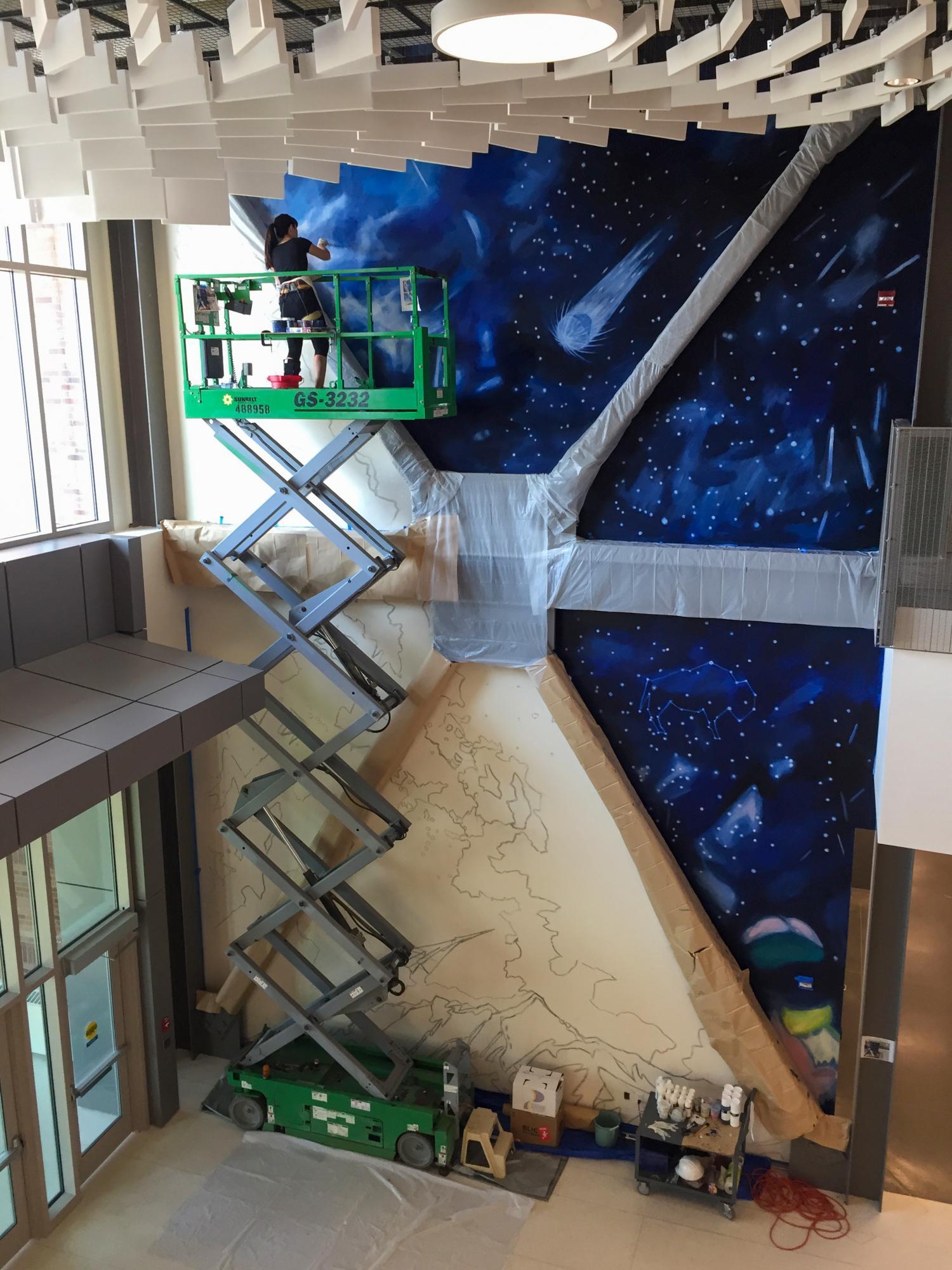 Trine Bumiller working on the lift.