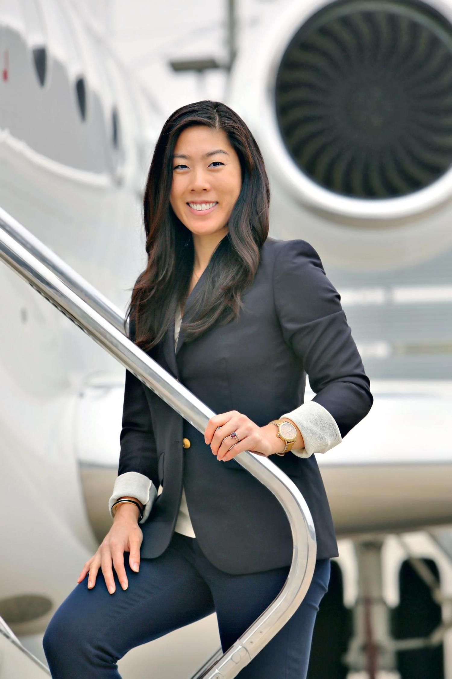 Jen Uchida by a G600 jet.