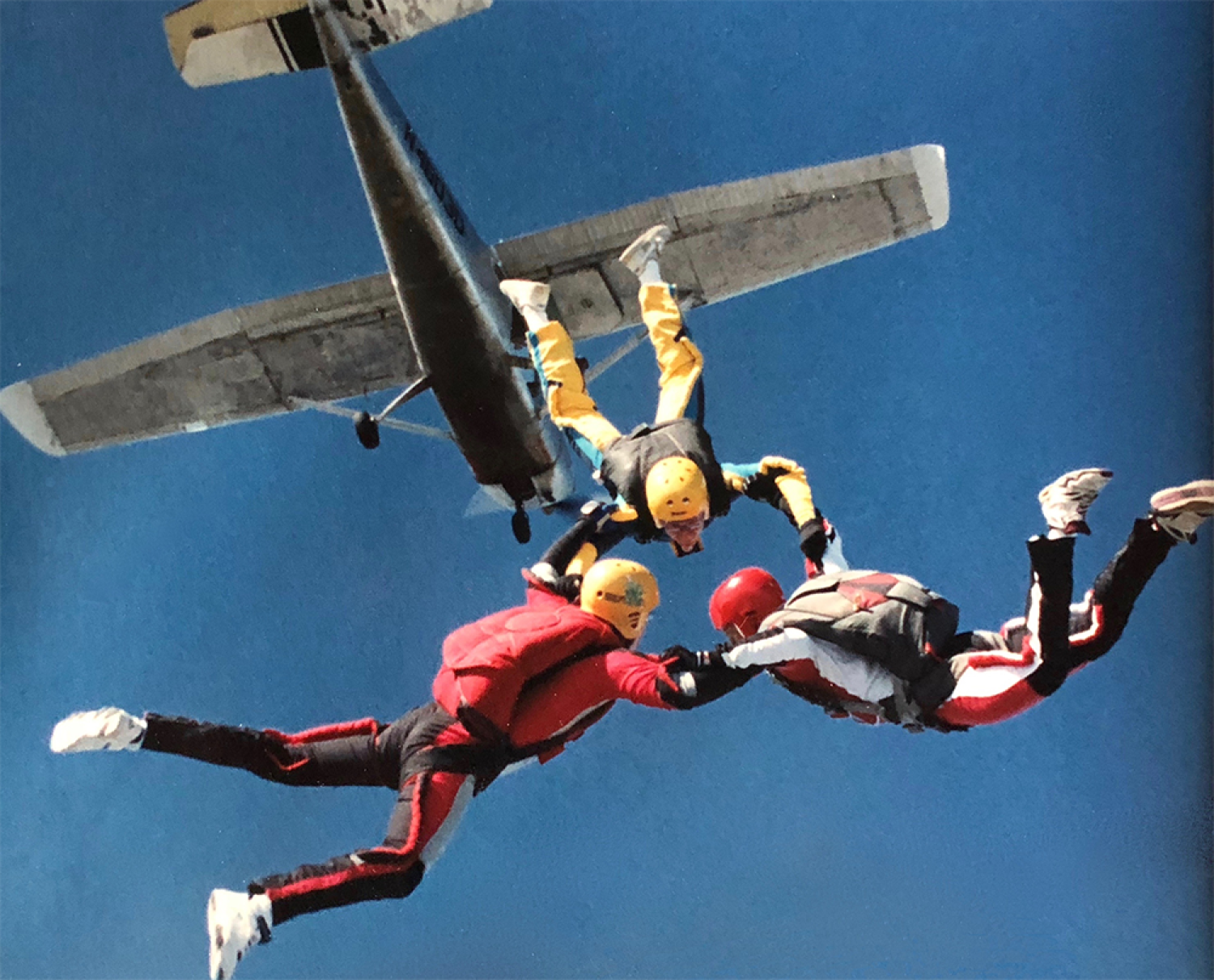 Schaub performs 3-way formation flying with Steven White (top), Ivan Brigman (lower right) and Schaub in the lower left.