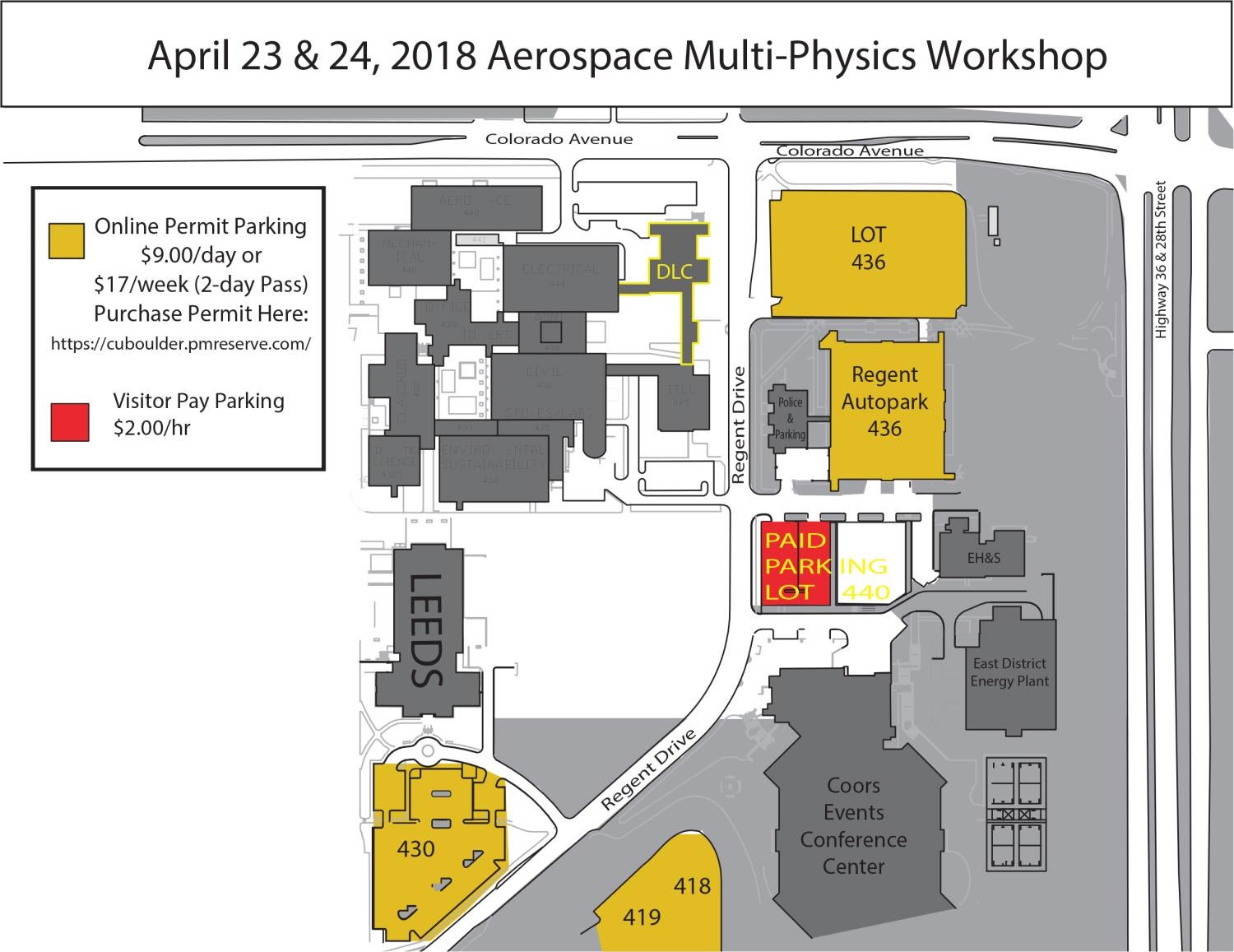 Map of parking options for the workshop.