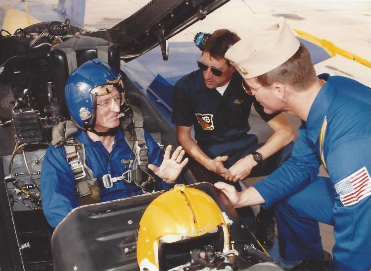Navy's Blue Angel uniforms include fighter jet helmets