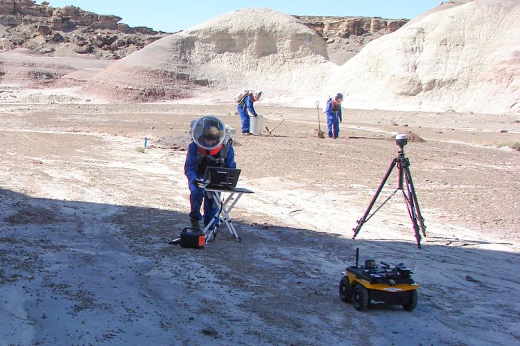 Preparing to engage the robot during the MDRS mission.