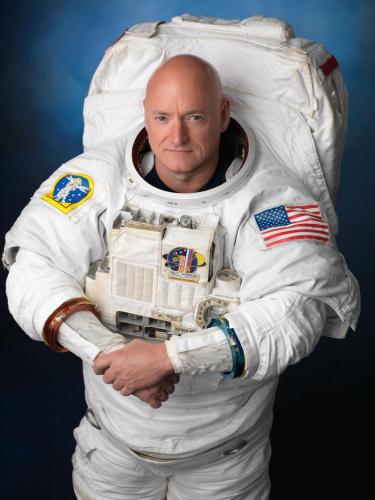 Scott Kelly in a spacesuit.