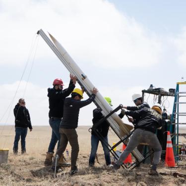 Erecting the launchpad and rocket.