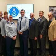       Representatives from CU Boulder meet with leaders of the Air Force Office of Scientific Research, Col. Michelle Ewy and Col. Jason Mello (center).