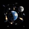 Rendering of Earth with orbiting satellites.