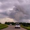 SUVs following a storm.