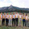 Students in front of the Flatirons.
