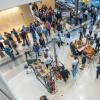 Overhead view of projects in the Aerospace Building lobby.