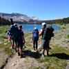 A  group of people in the mountains.