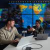 Graduate students Michael Klonowski, left, and Daniel Aguilar-Marsillach, right, work in the Raytheon Space & Intelligence Vision, Autonomy, and Decision Research Lab at CU Boulder, which studies new methods for tracking and managing satellite traffic in space.