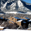 Boulder Flatirons with snow.