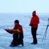 CU Boulder Research Scientist Gijs de Boer prepares to launch a DataHawk to collect atmospheric measurements as sea ice is forming in far northern Alaska.