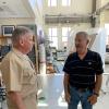 U.S. Navy Vice Admiral John B. Nowell Jr. and CU Boulder alumnus, astronaut and Smead Aerospace Engineering Sciences Scholar in Residence Jim Voss talk during the visit. CEAS/ Josh Rhoten