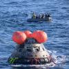 U.S. Navy crews recover the Orion Spacecraft for NASA's Artemis I mission from where it landed in the Pacific Ocean in December 2022. No human astronauts were aboard.