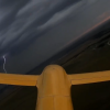 A fixed wing drone flying in a supercell.