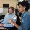 Lahijanian speaking with a student in his lab.