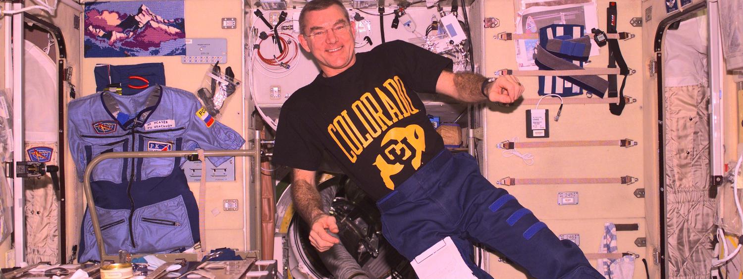 Voss floating in microgravity.