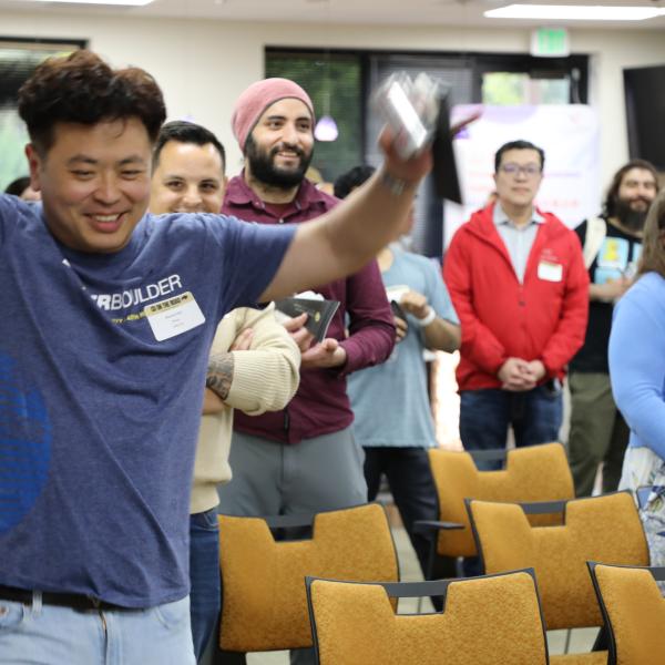 Crowd of people smiling
